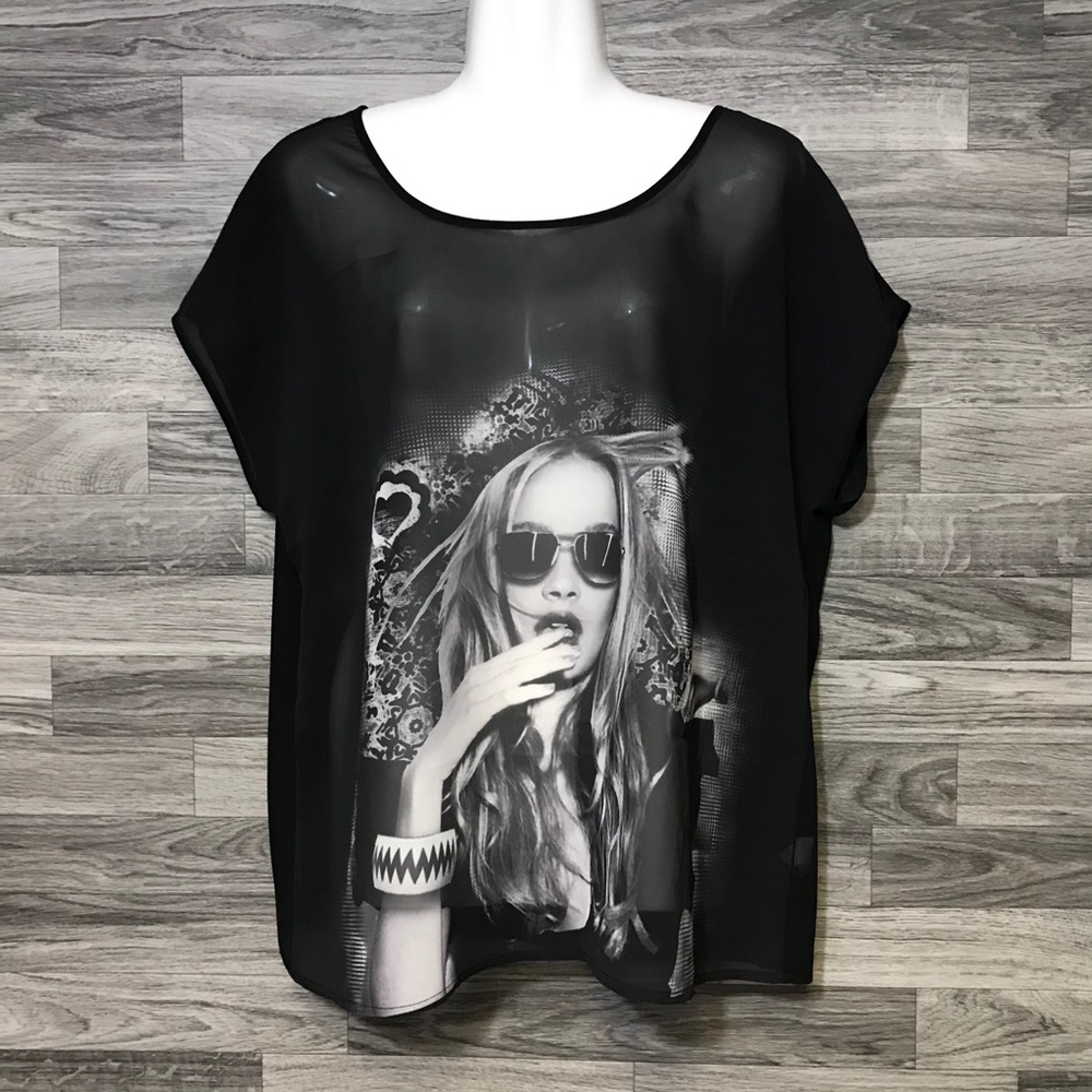 Dkny Jeans Black Sheer Top